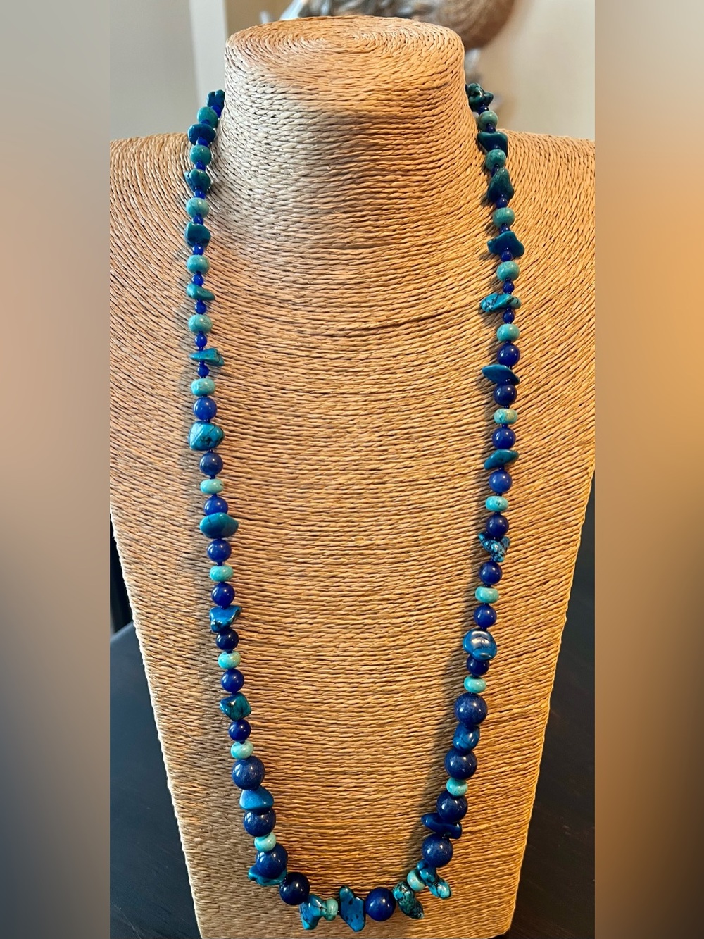 Vintage Sterling Silver Lapis & Turquoise Necklace Stamped 925